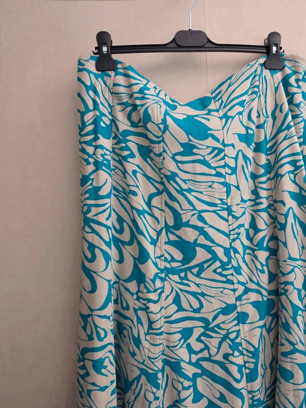 Edinburgh Woollen Mill Turquoise & Cream Floral Flared Midi Dress Size 18