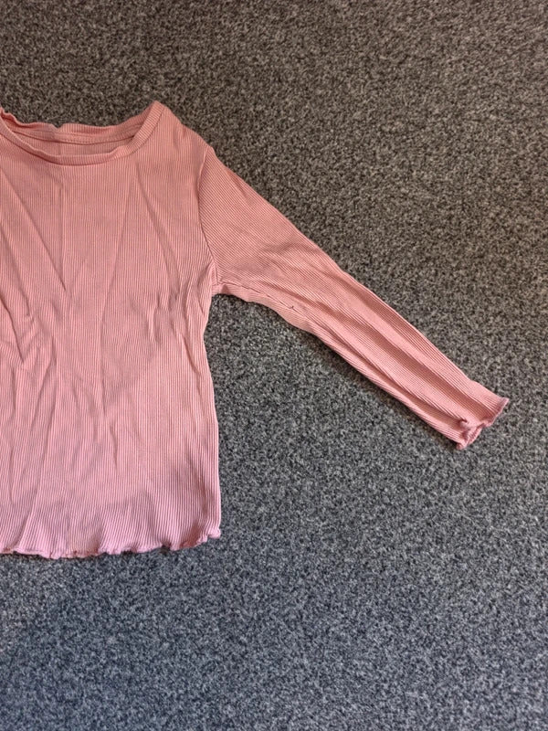 George Girls Pink Ribbed Long Sleeve Top Lettuce Hem – Age 2–3 Years