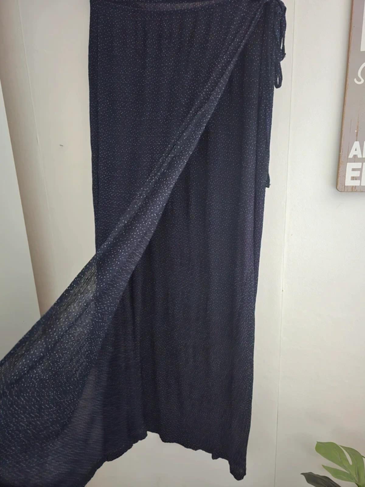 Tu Navy & White Polka Dot Wrap Maxi Skirt Size 14