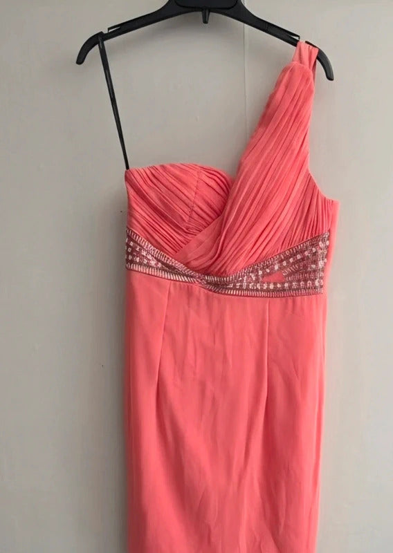 Little Mistress Coral One Shoulder Gem A-Line Dress NWT Size 12