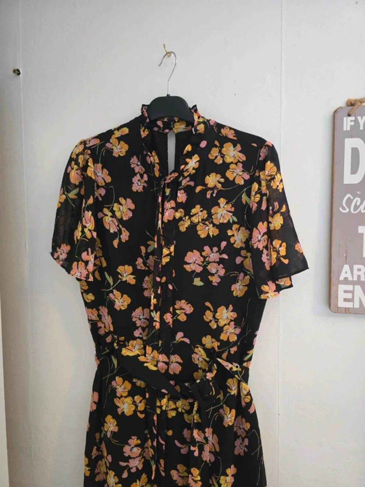 Warehouse Black Floral High-Neck Wide-Leg Jumpsuit Size 12