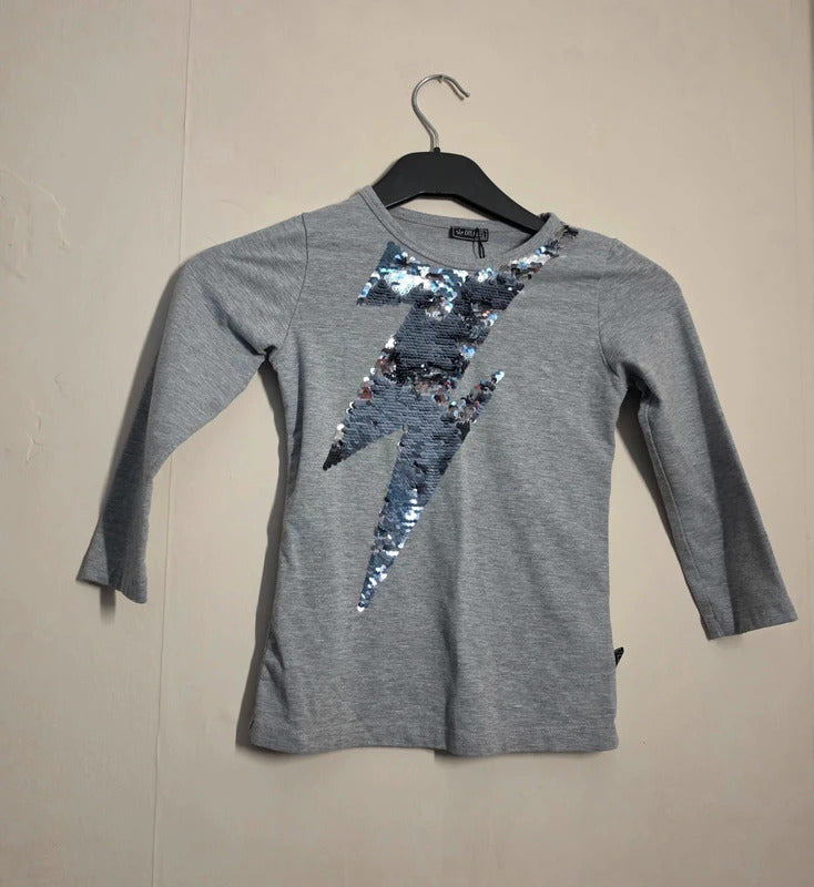 Kayla Kids Girls Grey & Silver Sequin Lightning Bolt Long Sleeve Top Age 5–6 Years