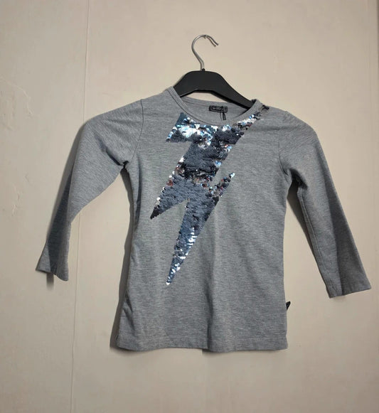 Kayla Kids Girls Grey & Silver Sequin Lightning Bolt Long Sleeve Top Age 5–6 Years