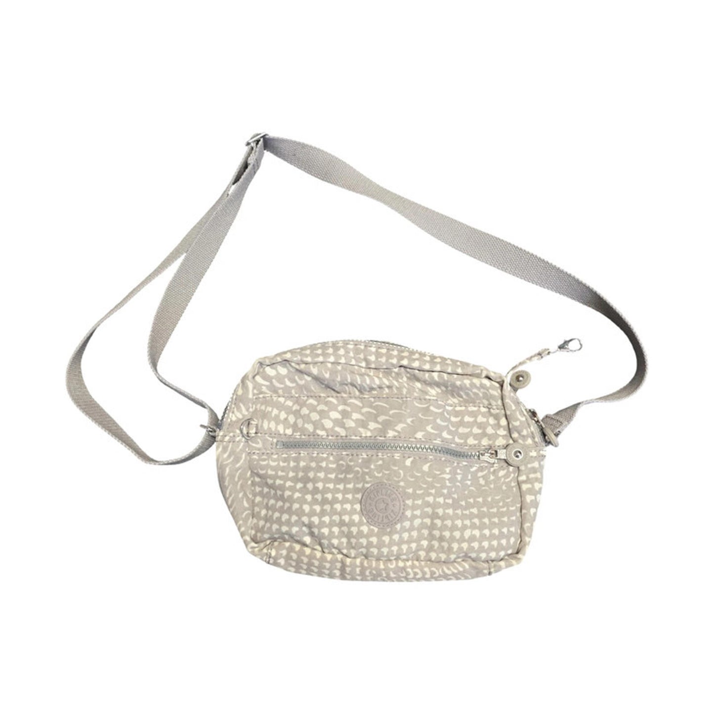 Kipling Crossbody Bag Grey & White Pattern Zip Pockets Adjustable Strap