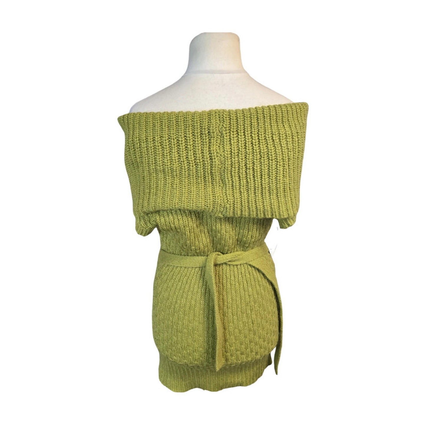 Wallis Off Shoulder Knit Jumper Green Size 10 Belted Cosy Layering