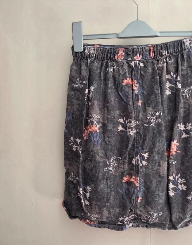 Next Charcoal Grey Floral Linen Blend Knee Length Skirt Size 12 Tall (12T)