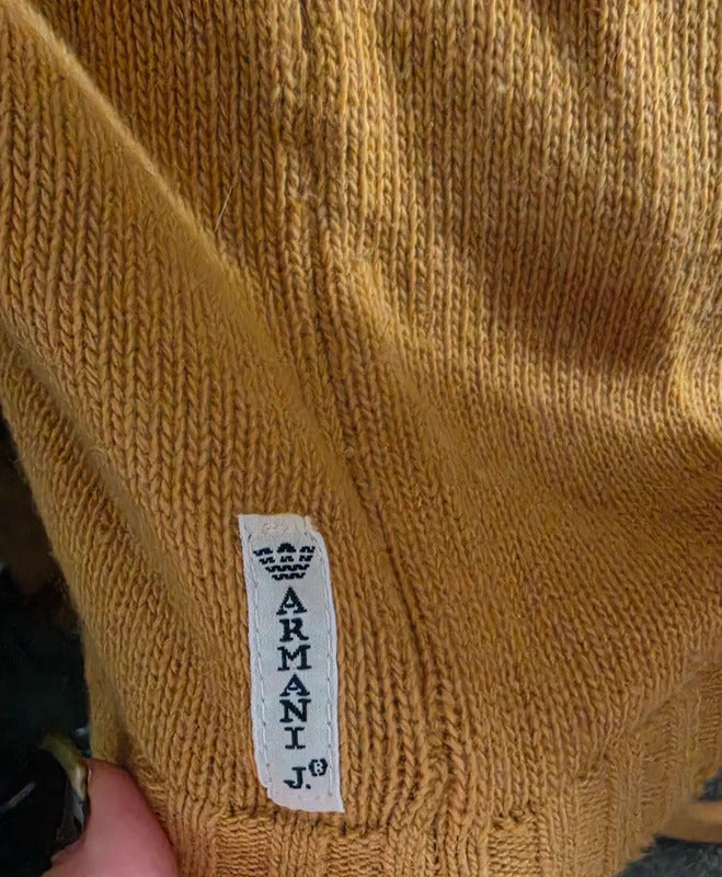Vintage Armani Jeans Mustard Yellow Angora Wool Knit Jumper Made in Italy