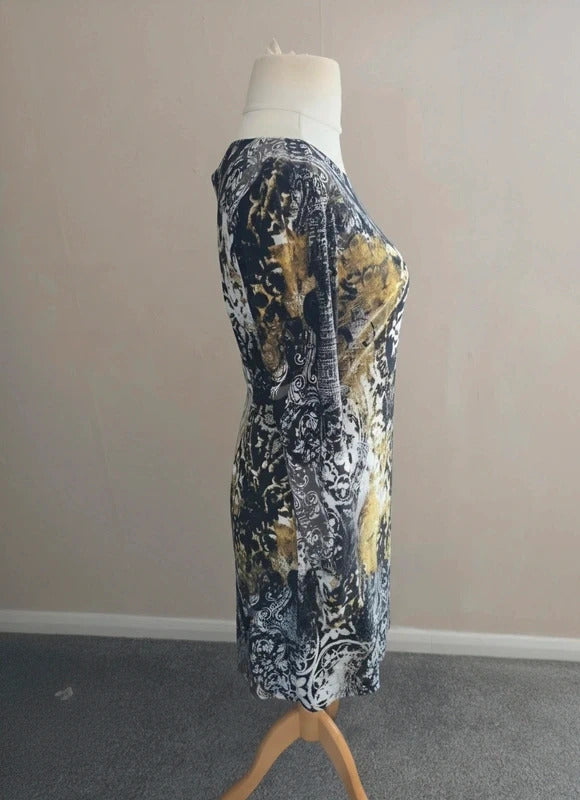 Nine West Multicoloured Baroque Patterned Bodycon Midi Dress  US 4 (Size 8-10)