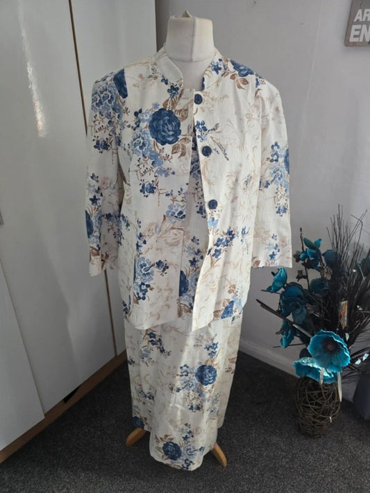 Bianco 100% Linen Occasion Dress & Blazer Set Size 14