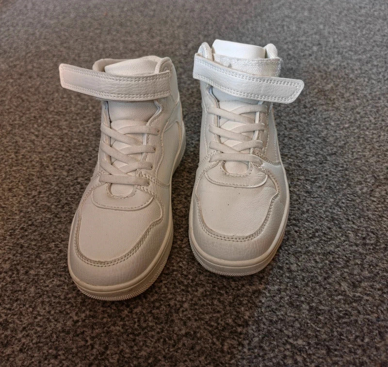Primark Girls White High Top Trainers Velcro & Lace Up UK Size 1