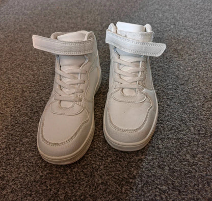 Primark Girls White High Top Trainers Velcro & Lace Up UK Size 1
