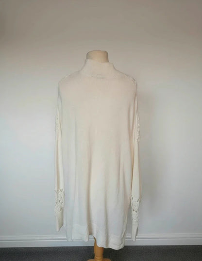 Phase Eight Cream Crochet Lace High Neck Jumper Dress  L Size 16
