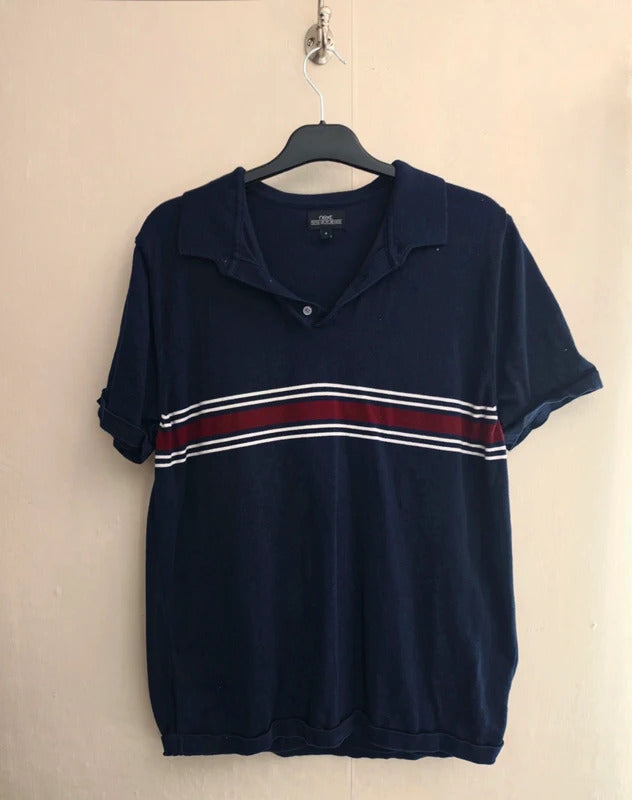 Next Mens Black Burgundy Short Sleeved Knitted Polo Shirt Size Medium