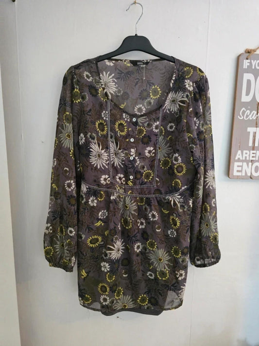 Marks & Spencer Grey & Yellow Patterned Blouse Size 14