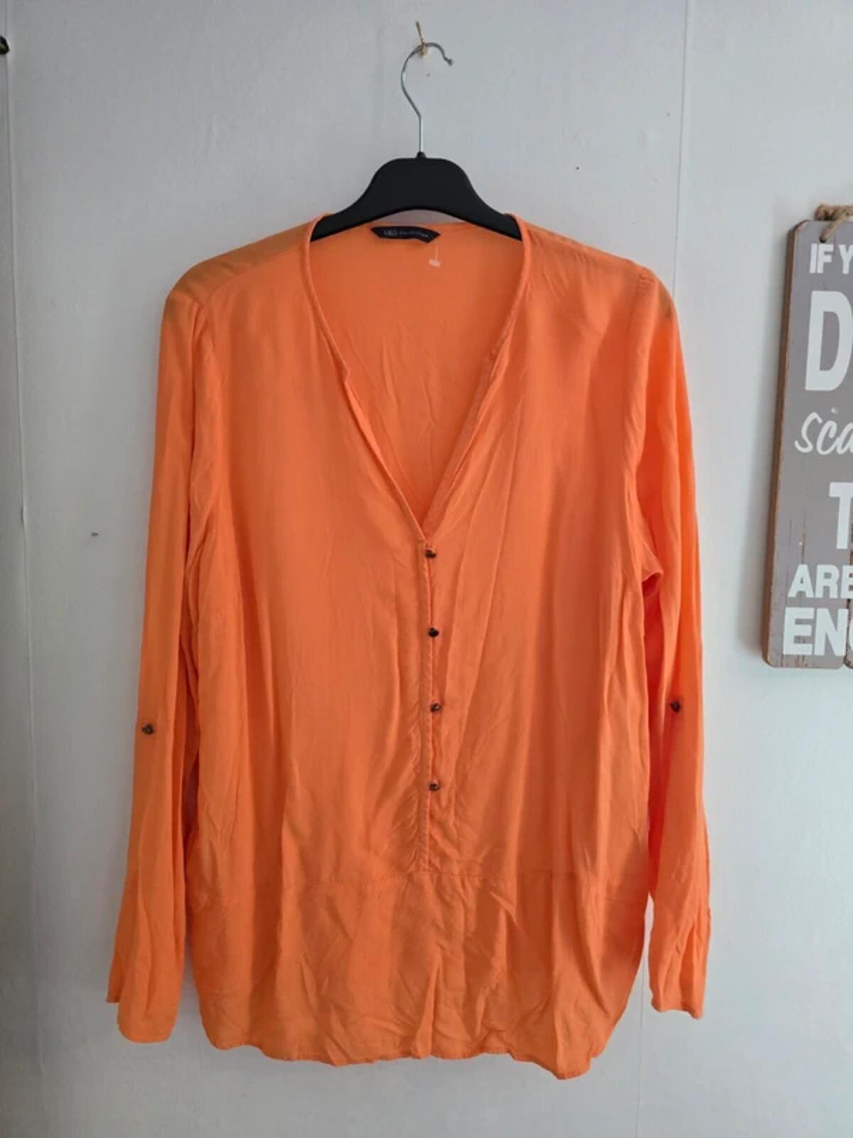 M&S Collection Bright Orange Long-Sleeved V-Neck Blouse Size 14