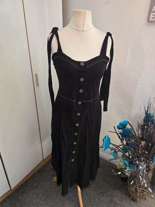 ASOS Black Embroidered Cotton Midi Dress NWT Size 12