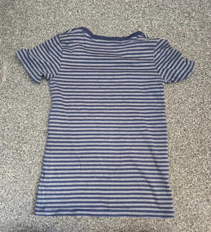 Marks & Spencer Boys Navy & Grey Fine Striped Short Sleeve T-Shirt Age 7-8 Years