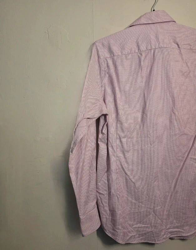 Men's Moss Tailored Fit Pink White Patterned Formal Shirt 15.5" Collar