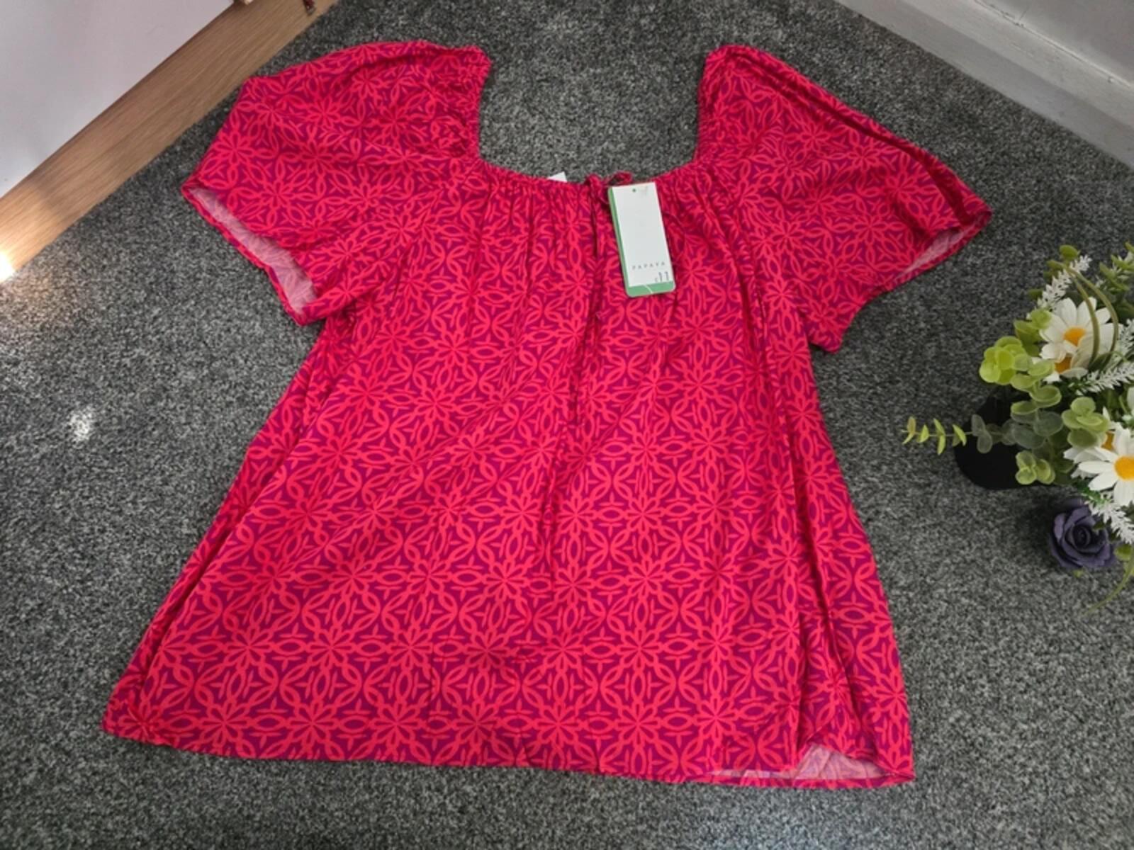 Matalan Red & Purple Patterned Off-The-Shoulder Top Size 16
