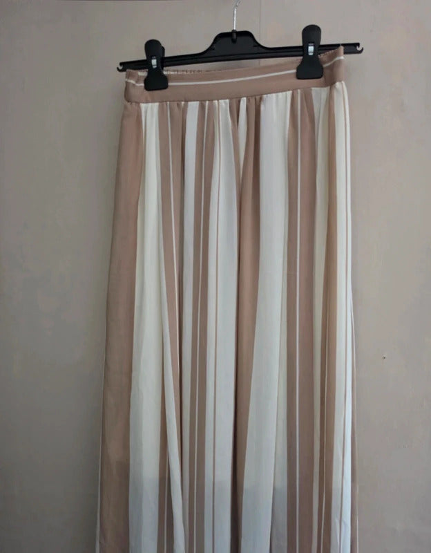 Rope Picnic Beige & White Striped Pleated Midi Skirt 38 (UK Size 10)