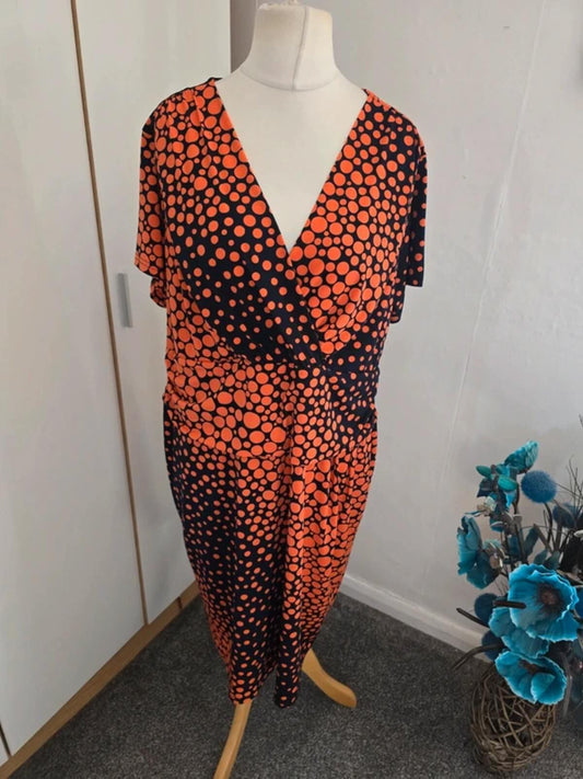 Kaleidoscope Navy & Orange Polka Dot Bodycon Midi Dress Size 22
