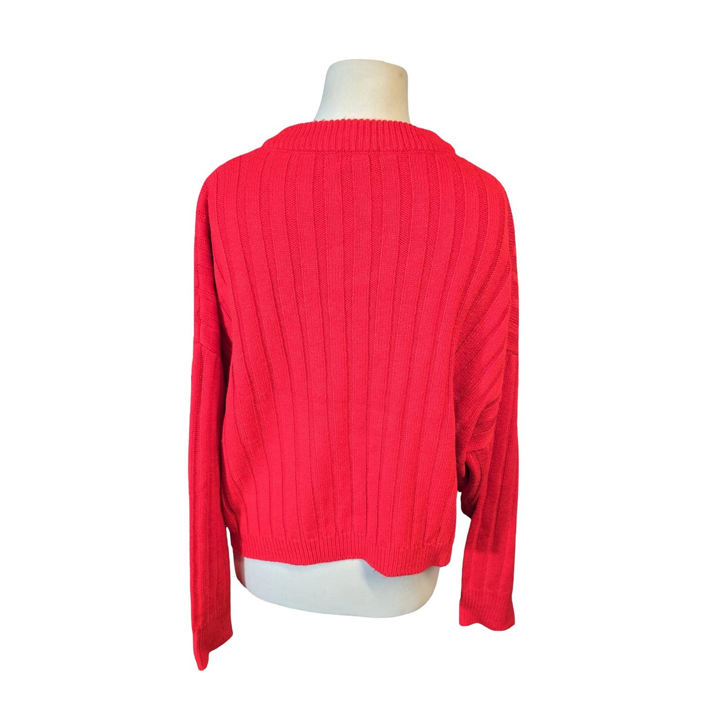 Topshop Red Oversized Ribbed Knit Jumper – V Neck – Size 16