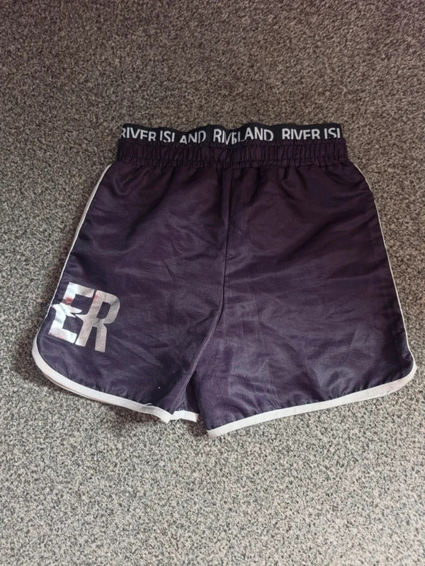 River Island Girls Black & White Branded Elasticated Waist Runner Shorts Age 4-5 Years