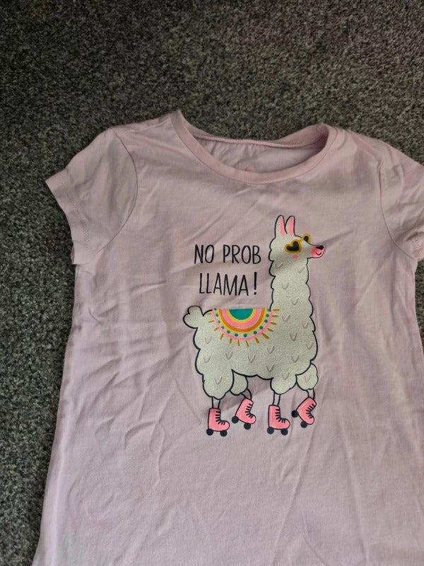 Woolworths Girls Pink "Np Prob Llama" Roller Skating Llama T-Shirt Age 5 Years