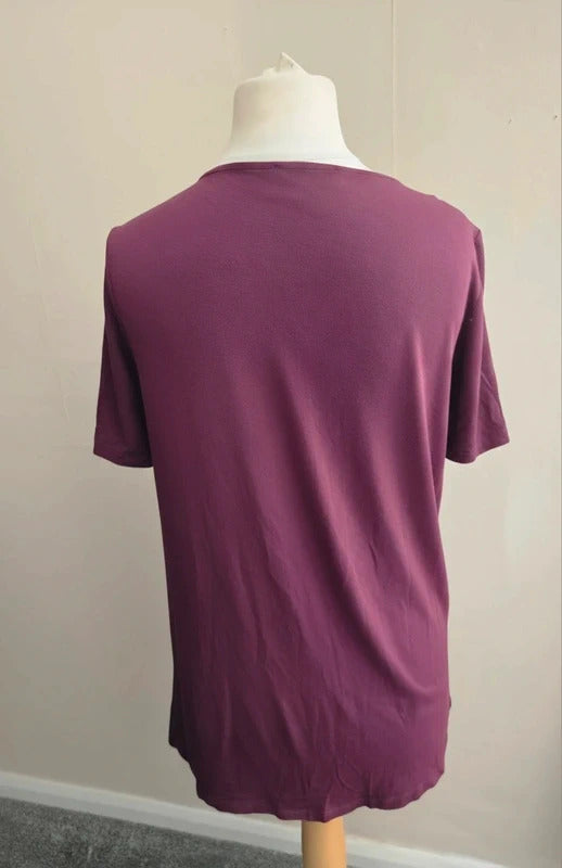 F&F Burgundy Purple Embellished V-Neck Short Sleeve Top Size 12