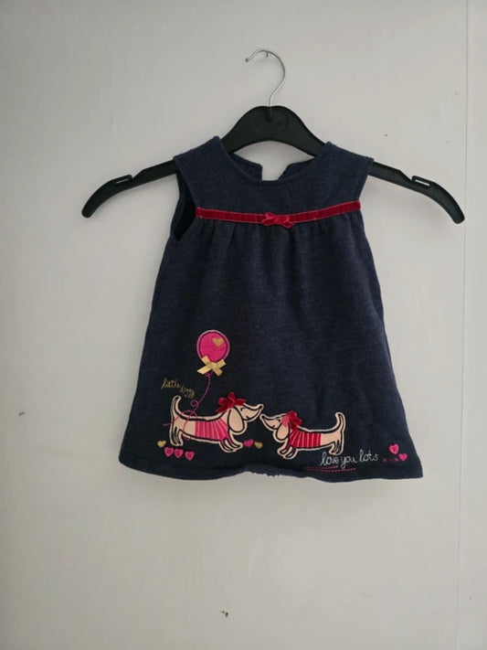 George Baby Girls Navy Blue Dog Print Dress 3-6 Months