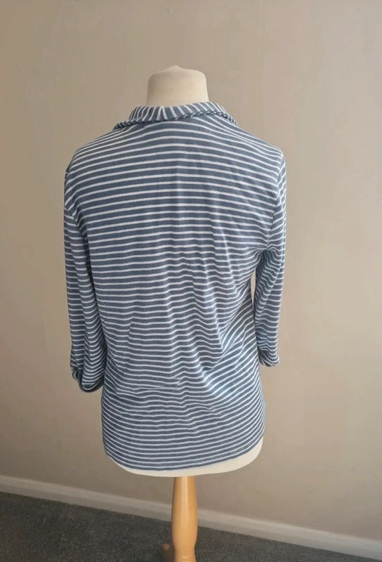 Tu Blue & White Striped Lightweight Open 3/4 Sleeve Relaxed Blazer Size 14