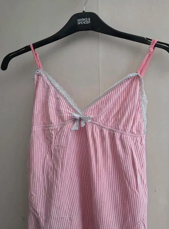 Primark Secret Possessions Pink & White Striped Cotton Cami Night Top Size 8-10