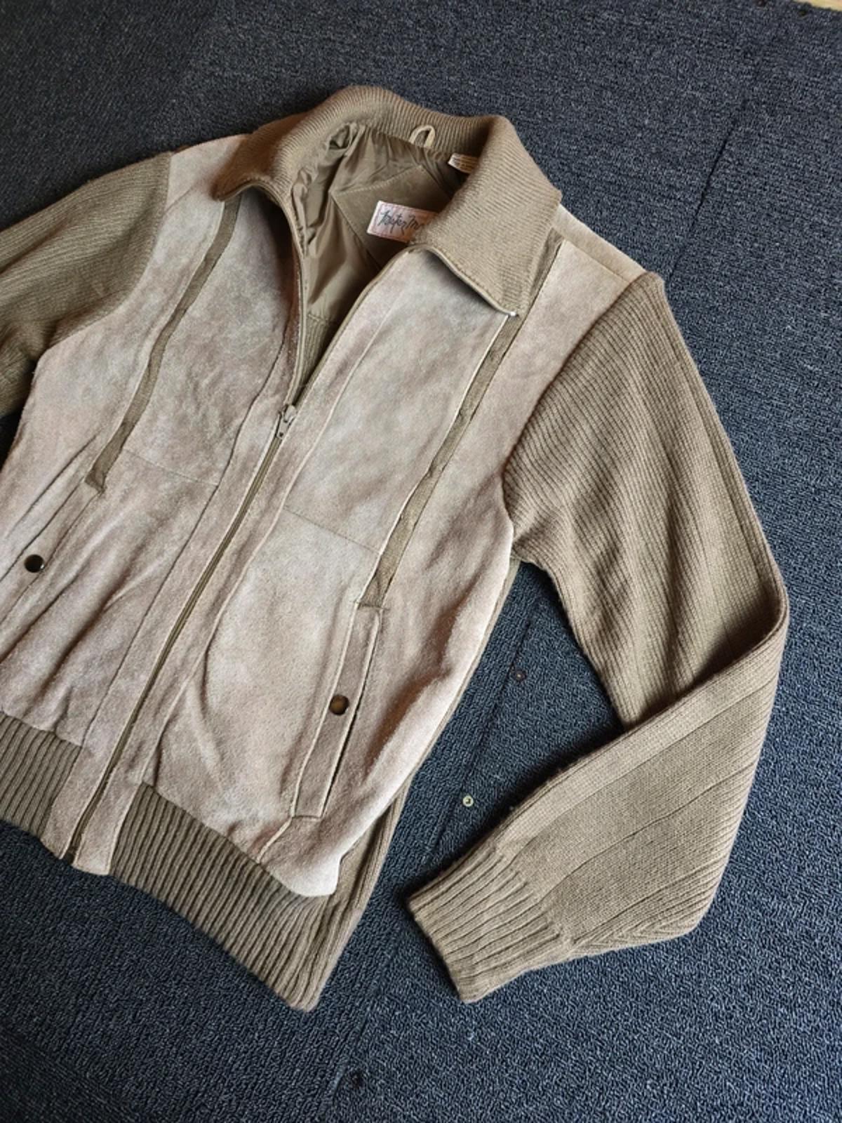 Mister Man Vintage Leather & Knit Jacket Beige Light Brown 80s 90s Zip