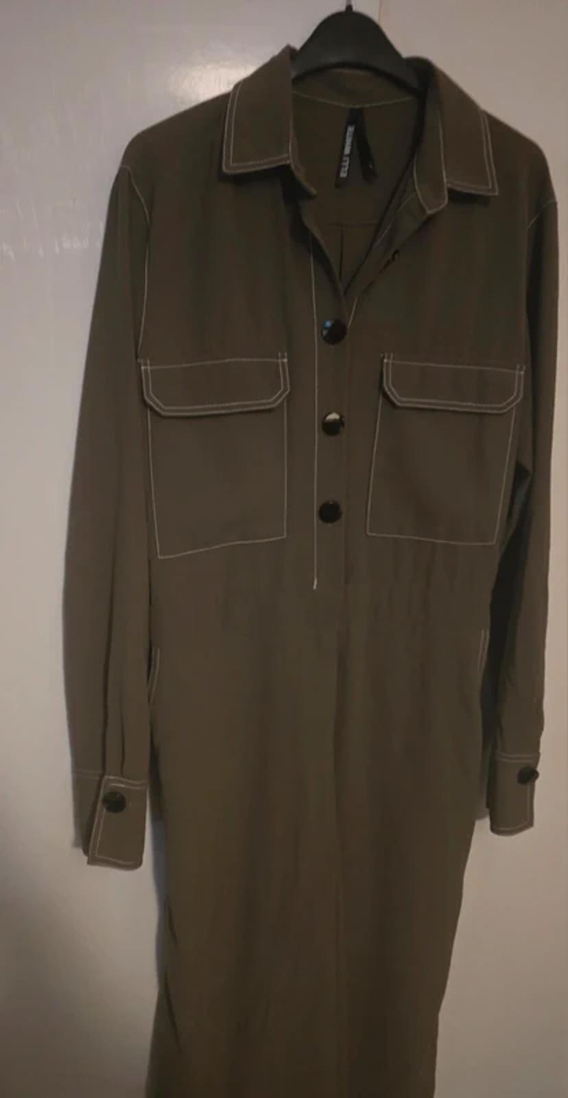 Elli White Jumpsuit Khaki Green Size 12 Utility Flared Weekend Causal