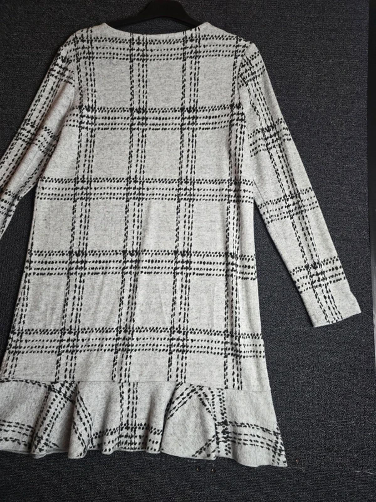 Next Dress Grey Black Check Size 12 Knee Length Work