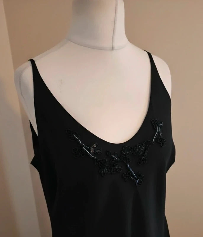 Marks & Spencer Vintage Black Lined Midi Slip Dress with Gem Detail Size 18