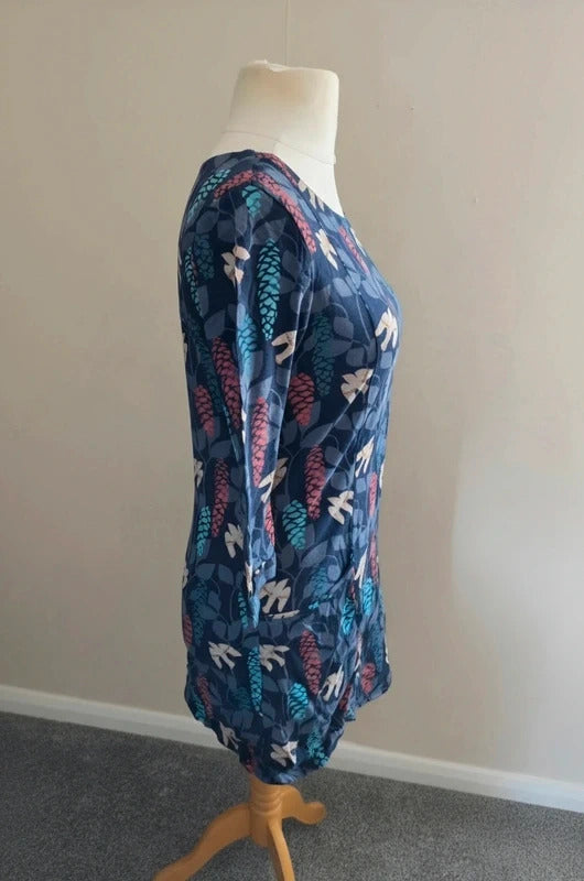 Lily & Me Navy Bird & Botanical Print Tunic Dress Size 10