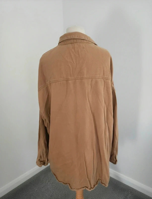Missguided Plus Beige Oversized Long Sleeve Cotton Shirt Shacket Size 22