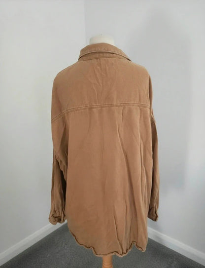 Missguided Plus Beige Oversized Long Sleeve Cotton Shirt Shacket Size 22