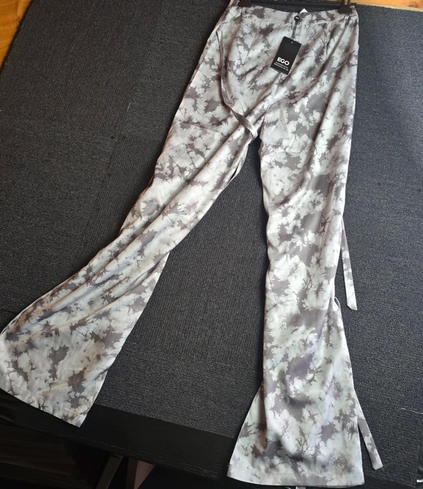 EGO Cargo Trousers Grey Tie Dye UK Size 6 High Waisted Adjustable Leg Streetwear