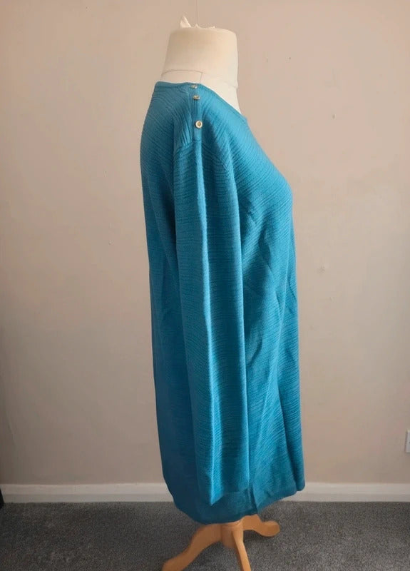 Bonmarche Teal Green Shoulder-Button Knitted Jumper Dress Size 22