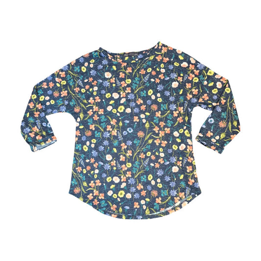 Marks & Spencer Navy Floral Jumper Size 12 Lightweight 3/4 Sleeve Relaxed Fit