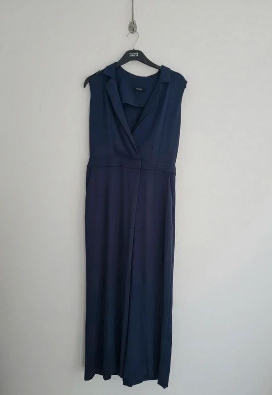 Marks & Spencer Autograph Navy Blue Wide Flared Leg Jumpsuit Size 14