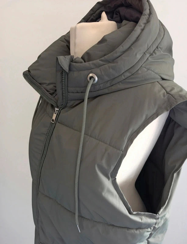 Matalan Khaki Longline Hooded Puffer Gilet Zip Up Size 16