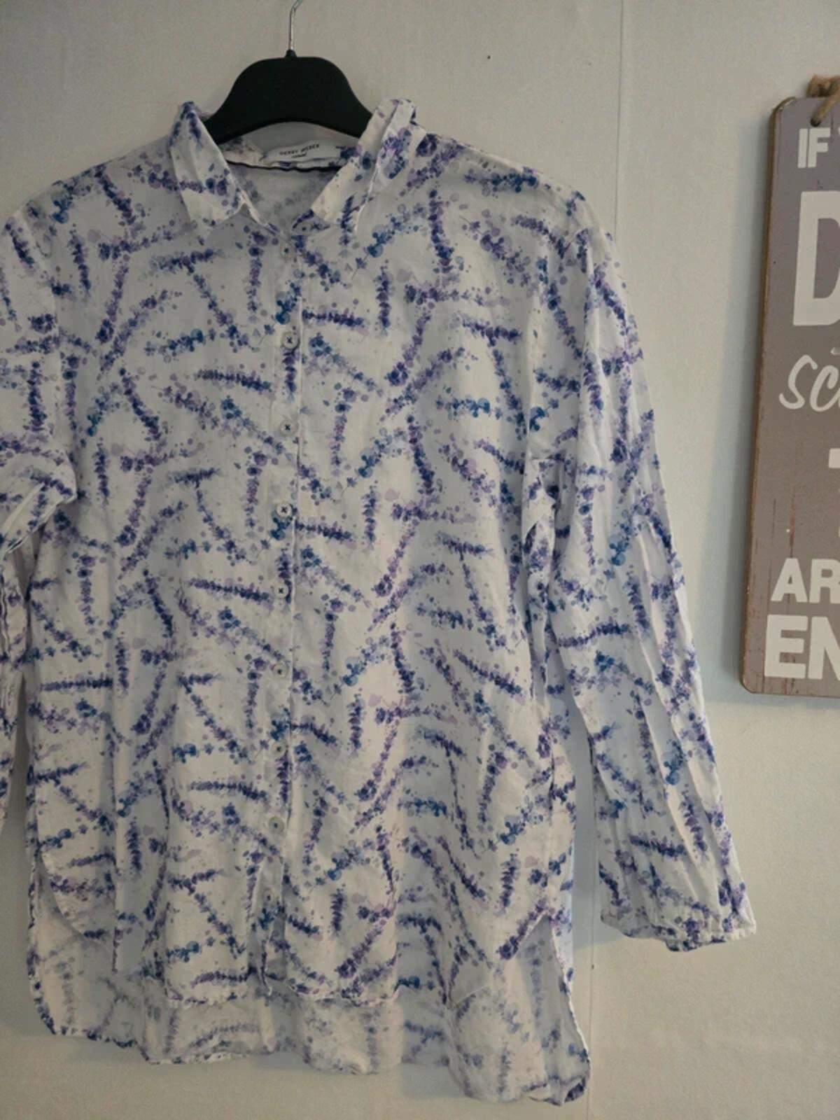 Gerry Weber Casual Blue White & Purple Patterned Cotton Shirt Size 10