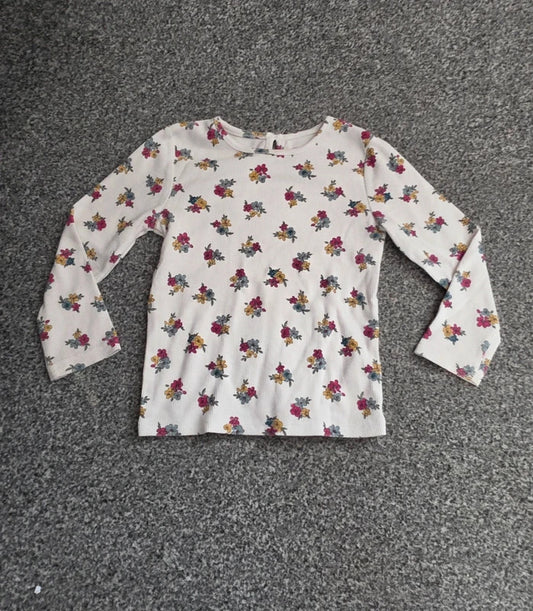 Primark Girls Off-White Ditsy Floral Ribbed Long Sleeve Top 24-36 Months 2-3Y
