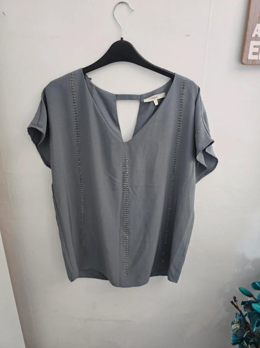 Next Grey Silver Gem Detail Blouse Size 12