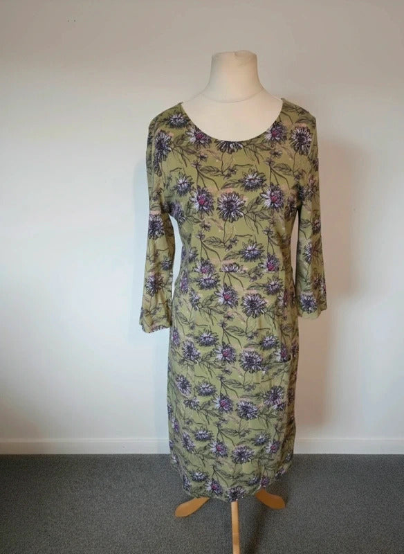 Weird Fish Green Pink & Black Floral Midi Dress Size 14