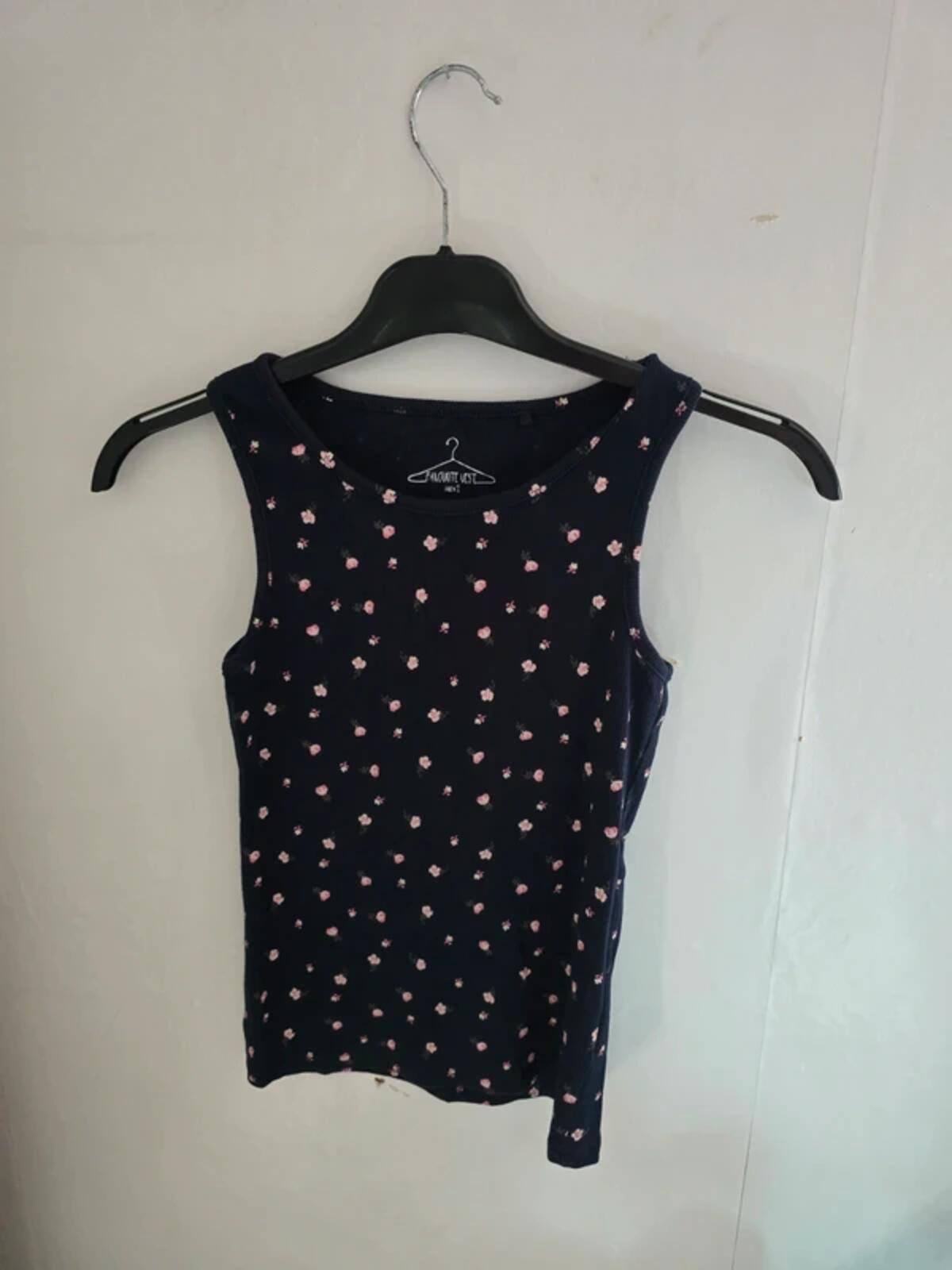 Next Girls Navy & Pink Floral Vest Top Size Age 9 Years
