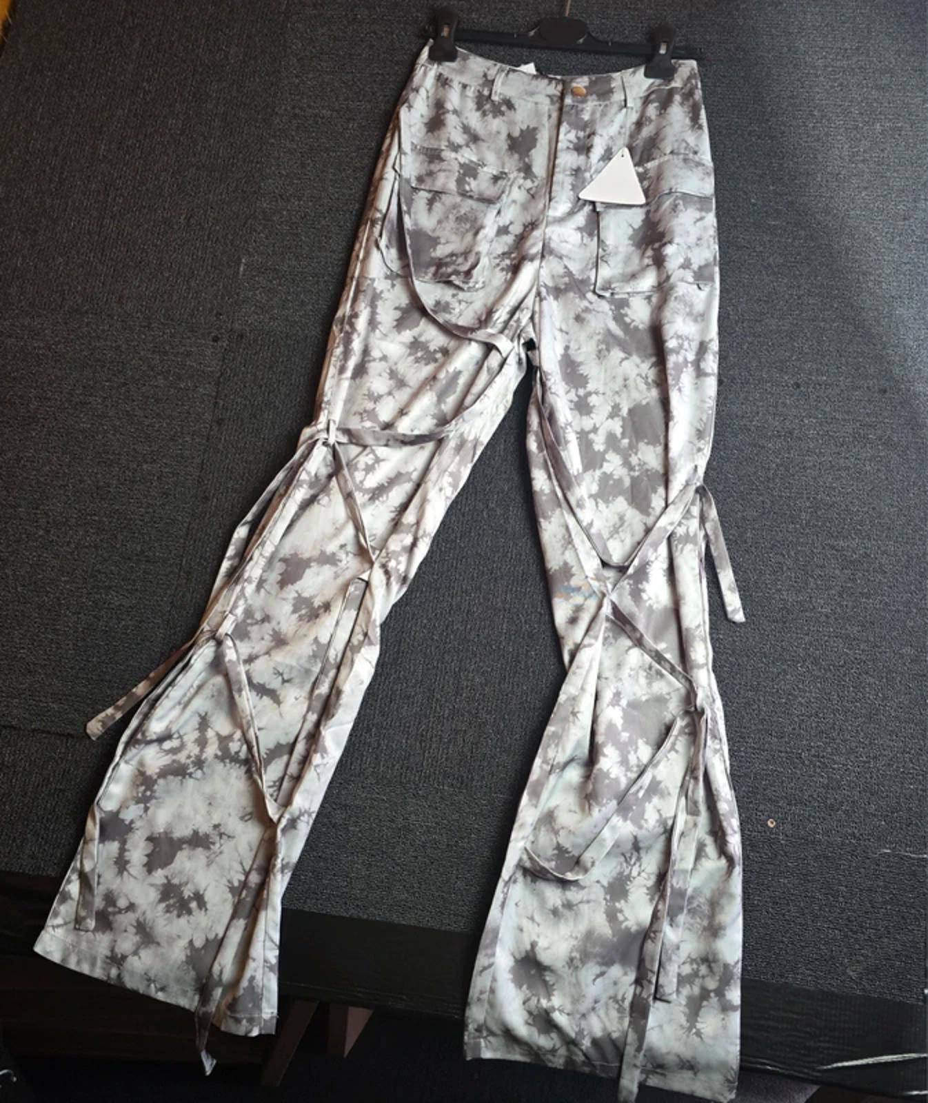 EGO Cargo Trousers Grey Tie Dye UK Size 6 High Waisted Adjustable Leg Streetwear